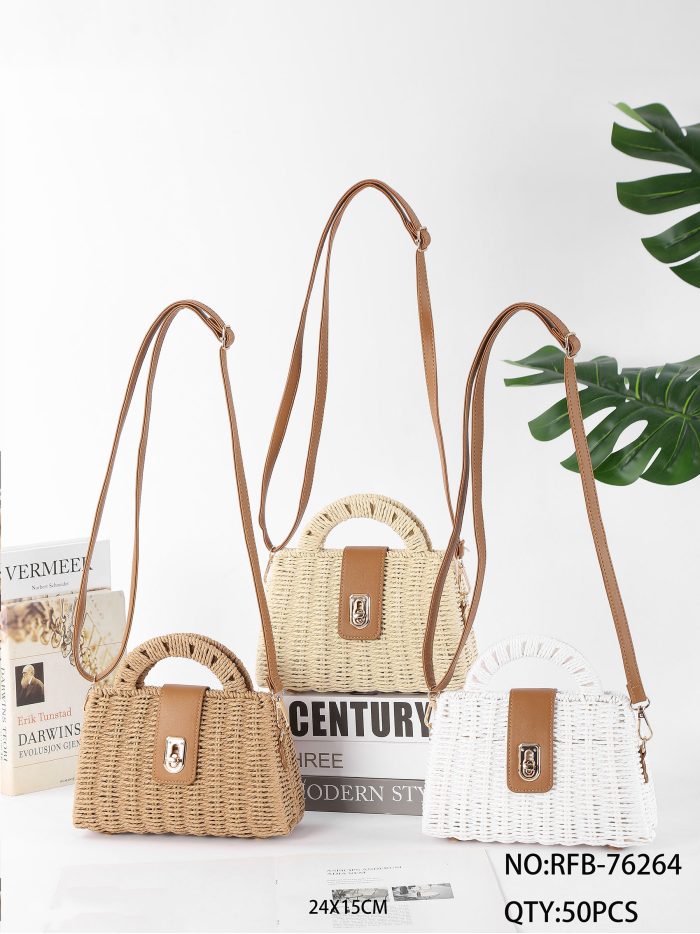 Handtasche aus Bast mit Henkel und Metallverschluss