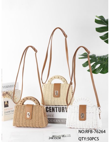 Handtasche aus Bast mit Henkel und Metallverschluss