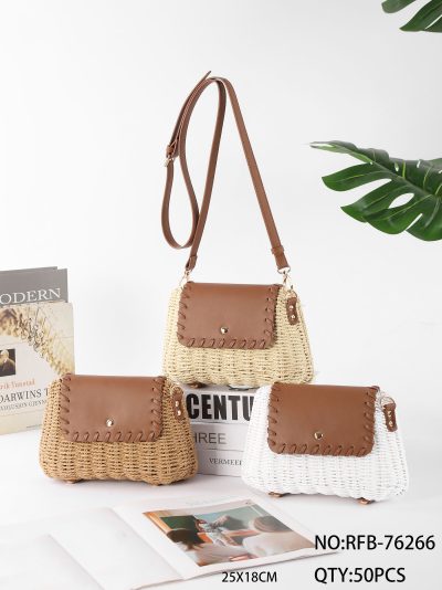 Bolso bandolera de rafia con solapa efecto piel 2