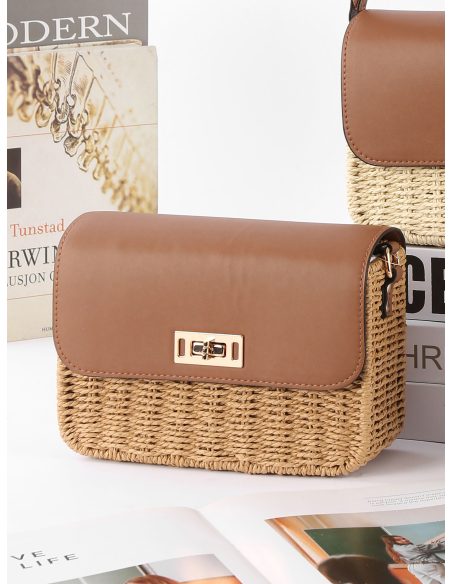 Bolso bandolera de rafia con cierre giratorio