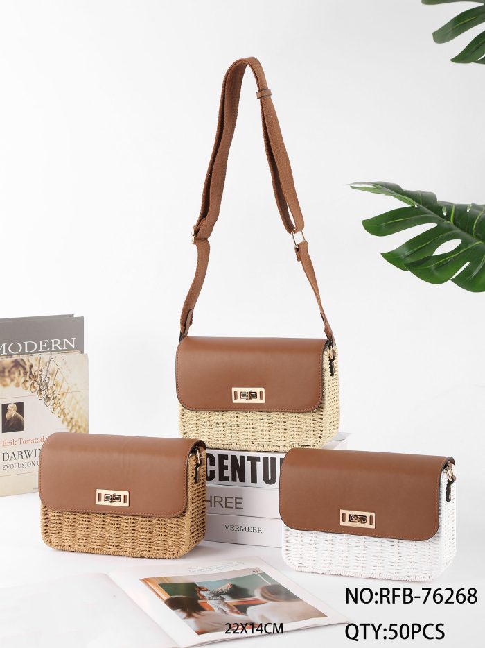 Bolso bandolera de rafia con cierre giratorio