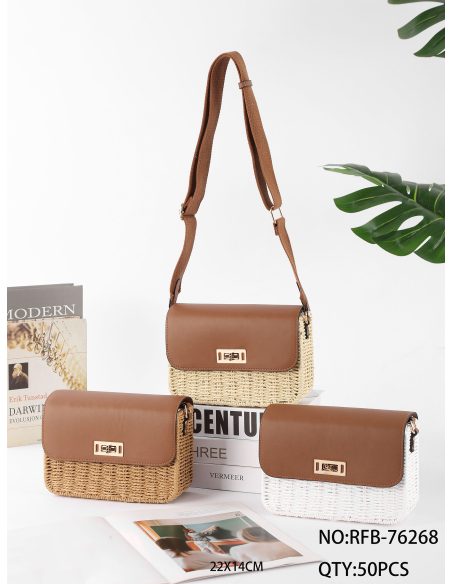 Bolso bandolera de rafia con cierre giratorio