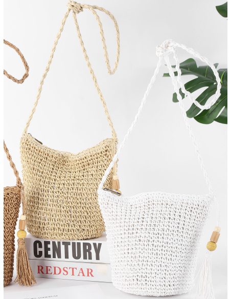 Bolso bandolera de rafia con borla
