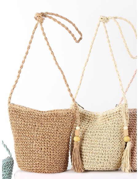 Bast-Schultertasche mit Quaste