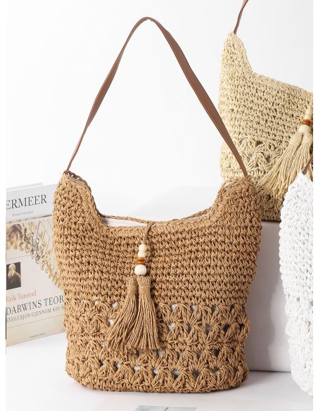Bolso hobo de rafia con borlas