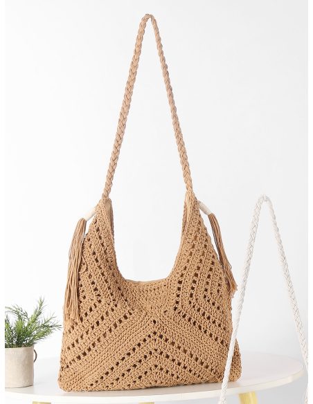 Bolso hobo de crochet con borlas laterales