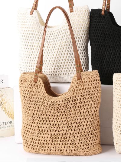 Bolso tote crochet con asas efecto piel