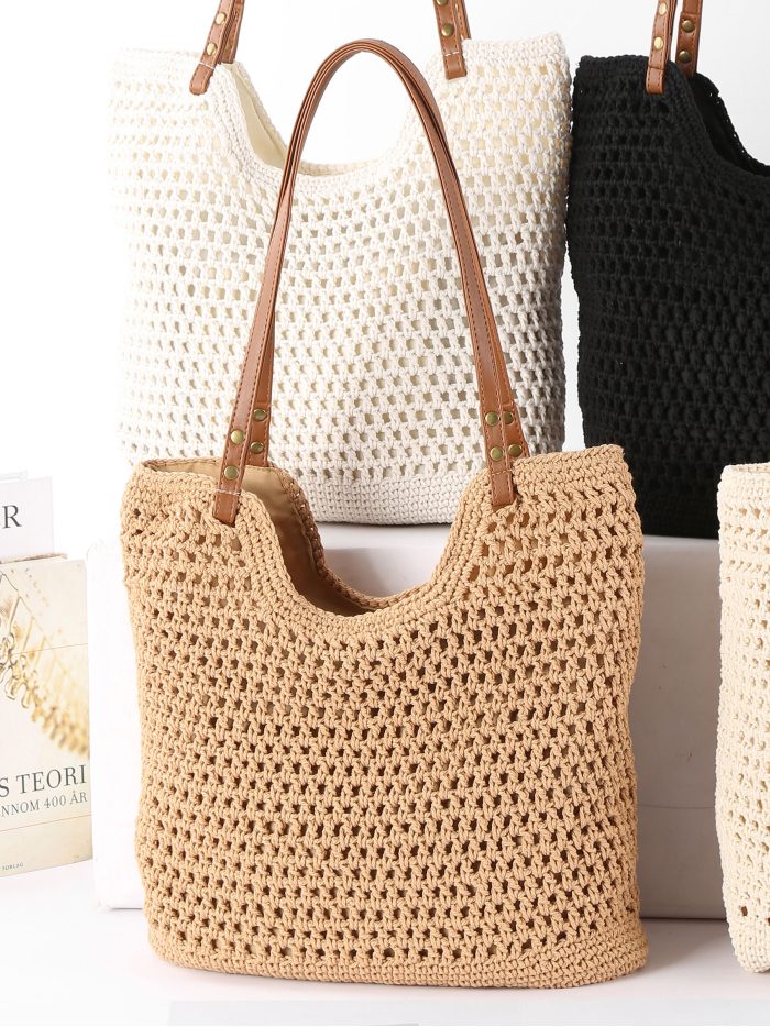 Bolso tote crochet con asas efecto piel