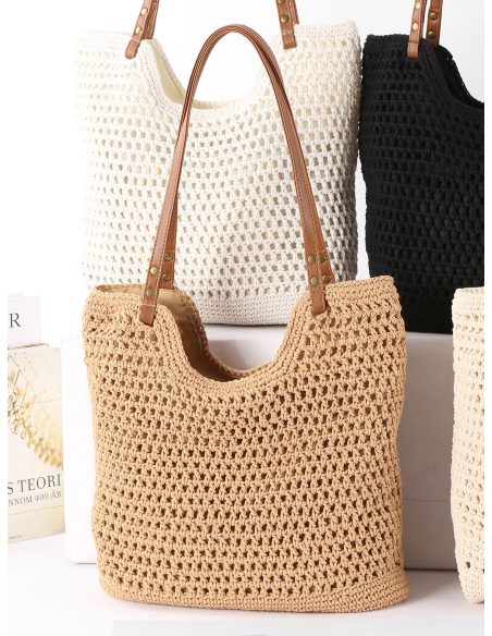 Bolso tote crochet con asas efecto piel