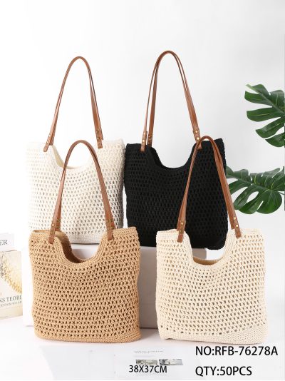 Bolso tote crochet con asas efecto piel 2