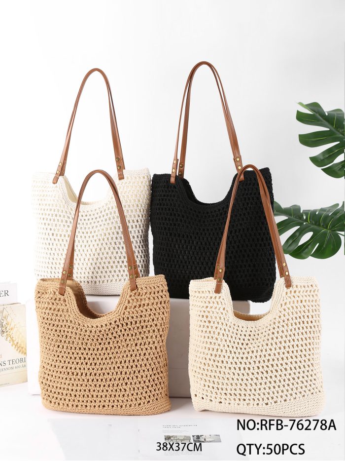 Bolso tote crochet con asas efecto piel