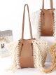 Bolso tote de macramé con panel efecto piel y flecos