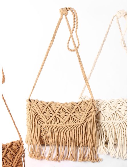 Borsa a tracolla in macramè con frange