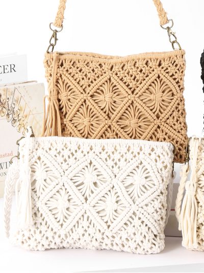 Bolso bandolera macramé geométrico con borla