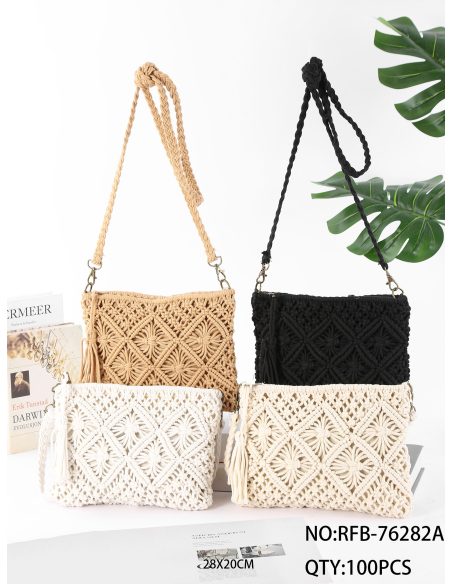 Borsa a tracolla geometrica in macramè con nappa