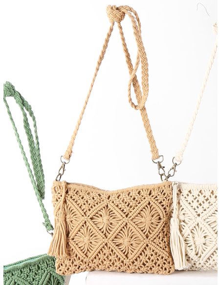 Borsa a tracolla geometrica in macramè con nappa