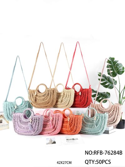 Bolso de rafia semicircular con asa redonda 2