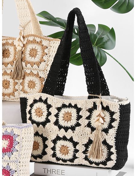 Bolso tote crochet granny square con borla