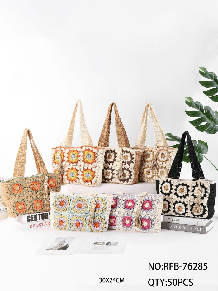 Bolso tote crochet granny square con borla