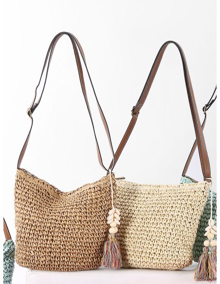 Bolso bandolera de rafia con borla