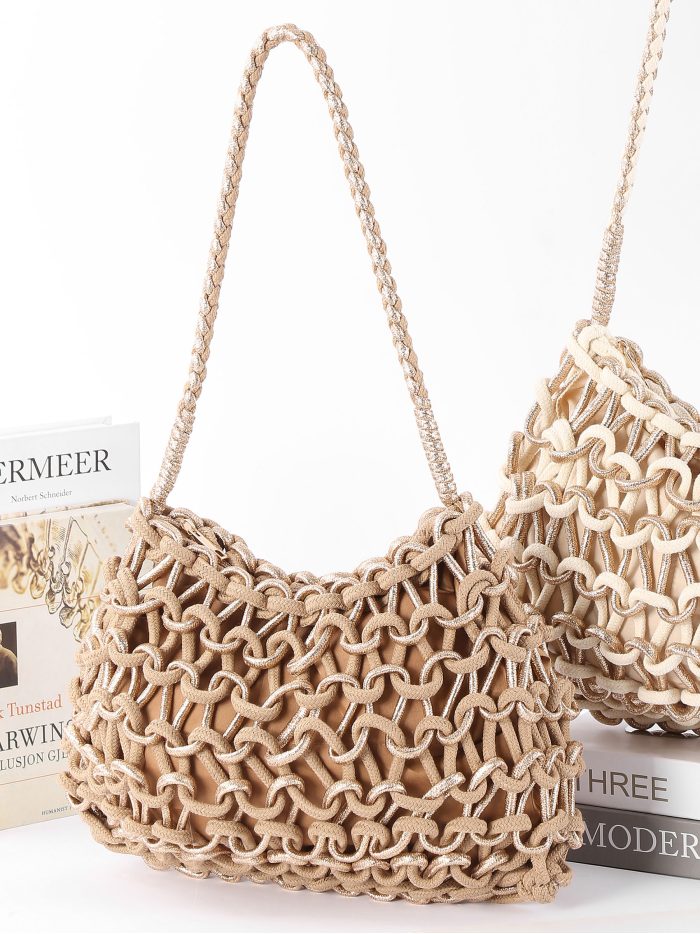 Bolso hobo de macramé metalizada estilo boho
