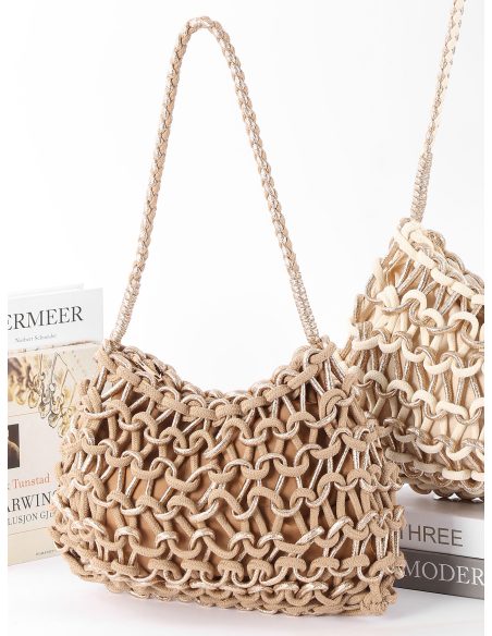Bolso hobo de macramé metalizada estilo boho
