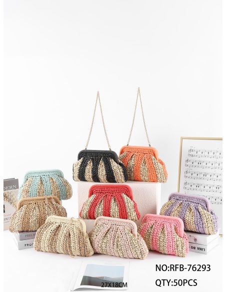 Clutch de rafia a rayas con cadena