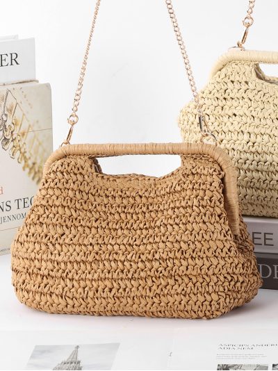 Bolso de mano de rafia con cadena