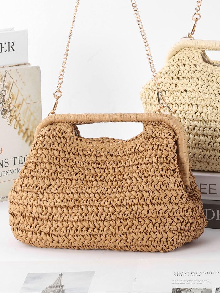 Raffia-Handtasche mit Kette