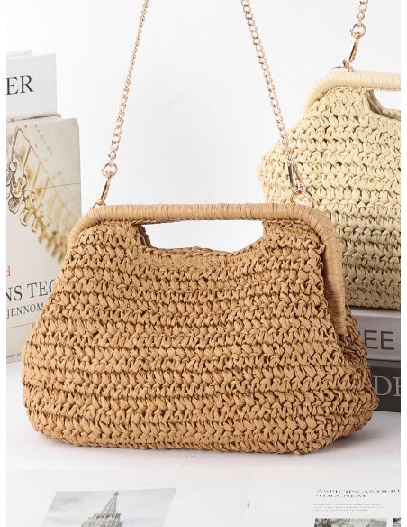 Raffia-Handtasche mit Kette