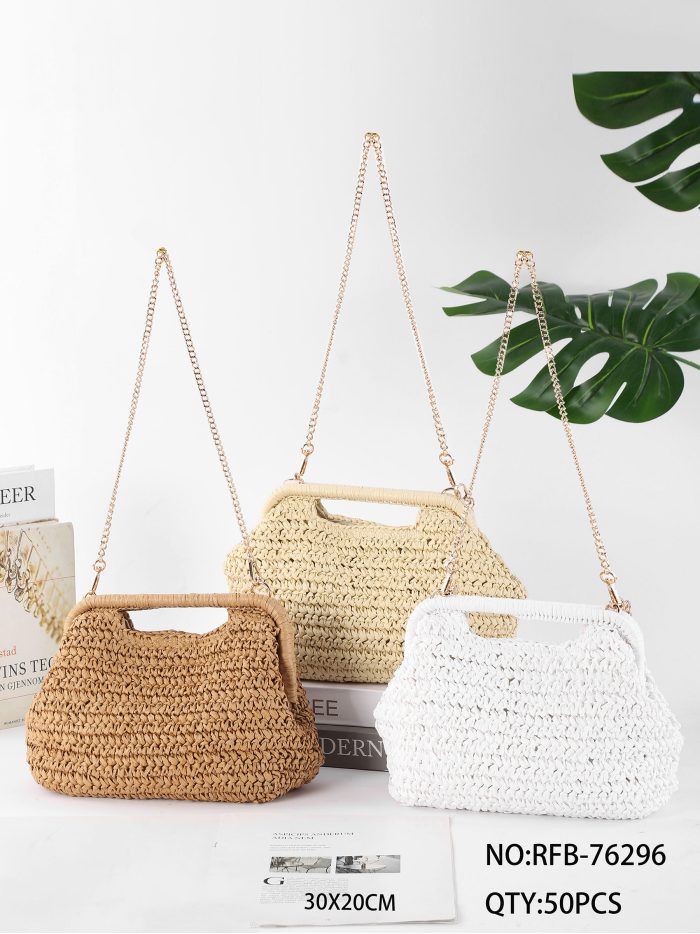 Raffia-Handtasche mit Kette