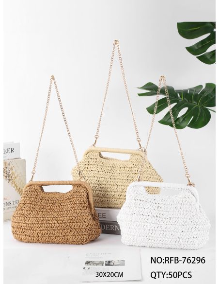 Raffia-Handtasche mit Kette