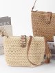 Bolso bandolera de rafia con borla y pespuntes