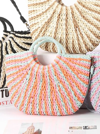 Bolso tote de rafia con asa redonda multicolor
