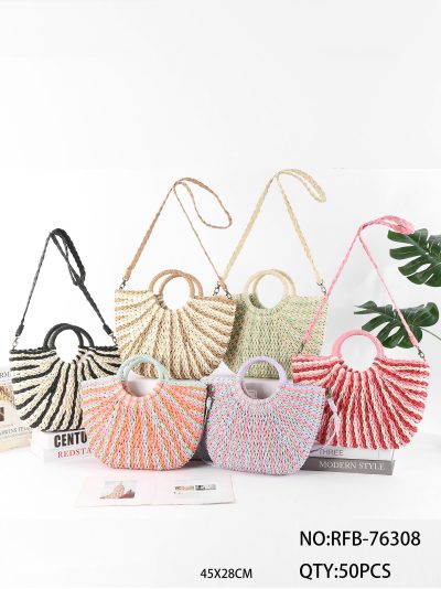 Bolso tote de rafia con asa redonda multicolor 2