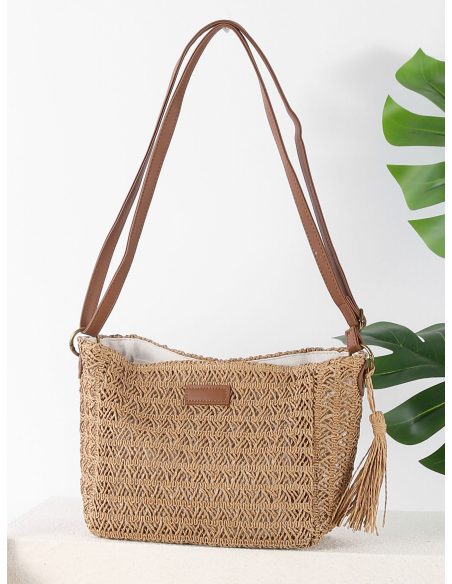 Bolso bandolera de rafia con borla