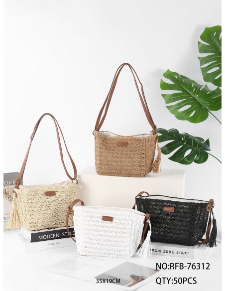 Bolso bandolera de rafia con borla