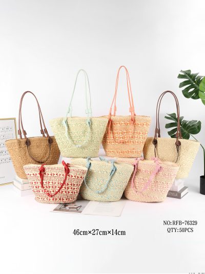 Bolso shopper de rafia bicolor con asas a contraste 2