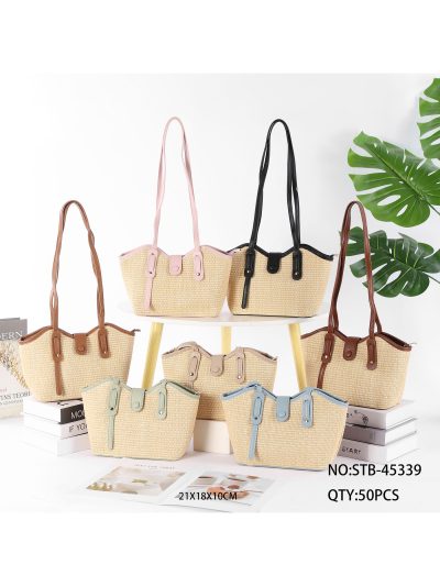 Bolso de hombro mini de rafia con asas efecto piel 2