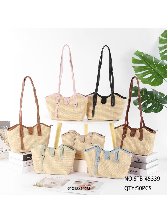 Bolso de hombro mini de rafia con asas efecto piel