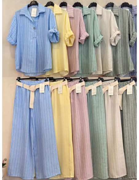 Conjunto rayas: camisa y pantalón con cinturón