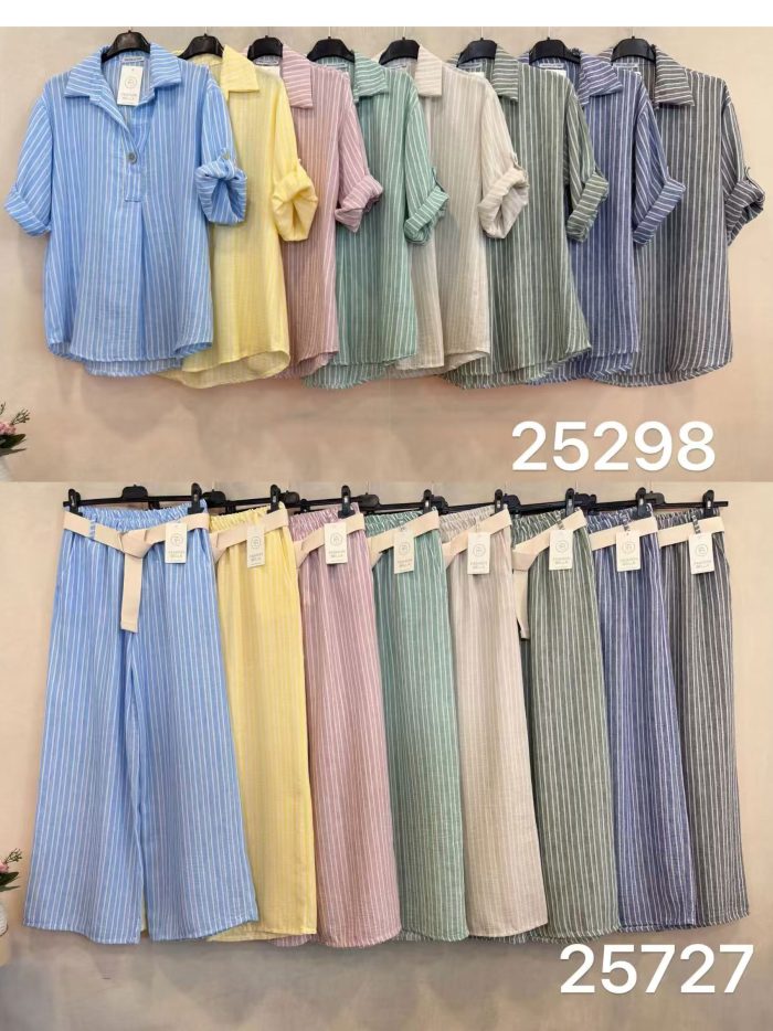 Conjunto rayas: camisa y pantalón con cinturón