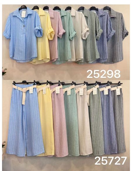 Conjunto rayas: camisa y pantalón con cinturón