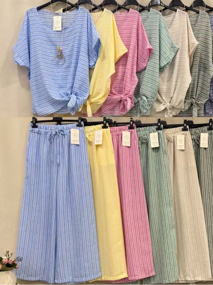 Completo a righe: camicetta e pantaloni annodati