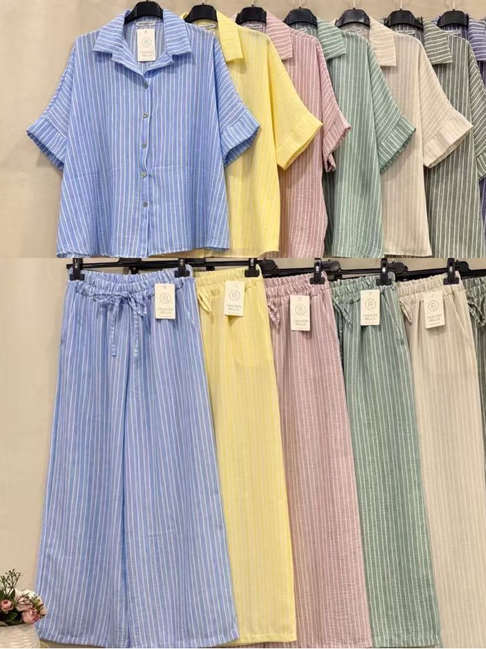 Conjunto rayas: camisa amplia y pantalón