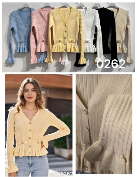 Cardigan a coste con bottoni gioiello e peplo