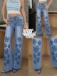 Jeans wide leg bordado flores