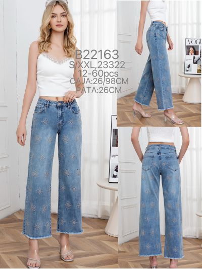 Jeans wide leg bordado geométrico 2