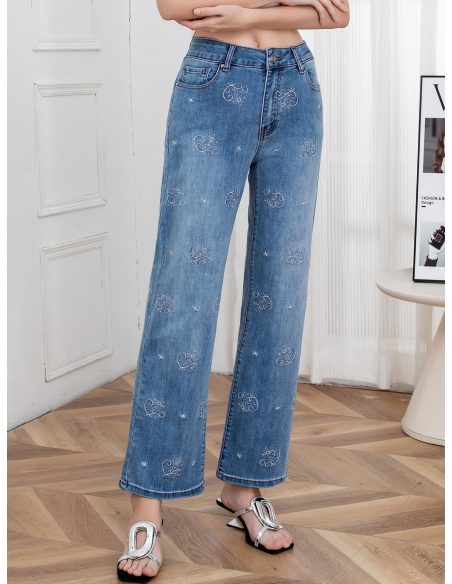Jeans rectos bordado floral