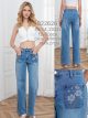 Jeans wide leg con bolsillos bordados